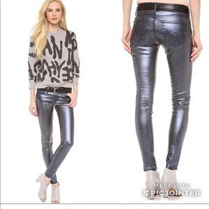 AG Adriano Goldschmied The Coated Absolute Legging in Metallic Navy